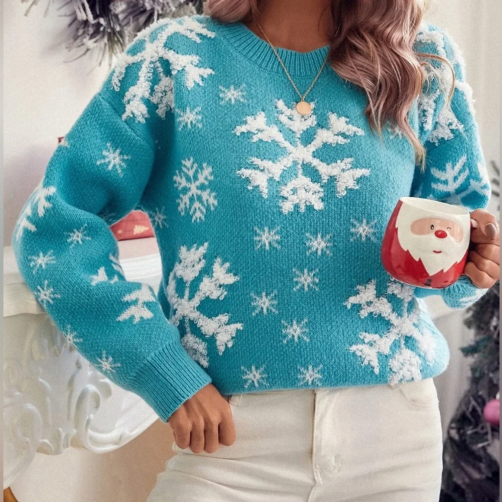 SHEIN Teal Snowflake Sweater